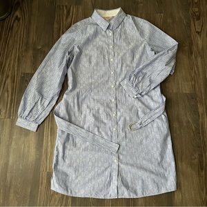 Brooks Brothers Red Fleece Blue Striped Long Sleeve Belted Button Shirt Dress